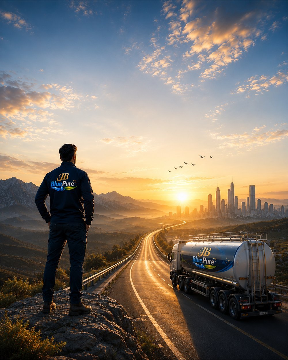 Founder looking toward the horizon, representing JB BluePure's philosophy